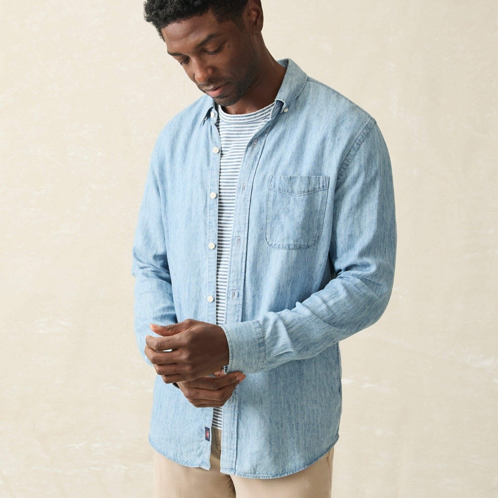 Faherty Light Blue Chambray Button-Down Shirt